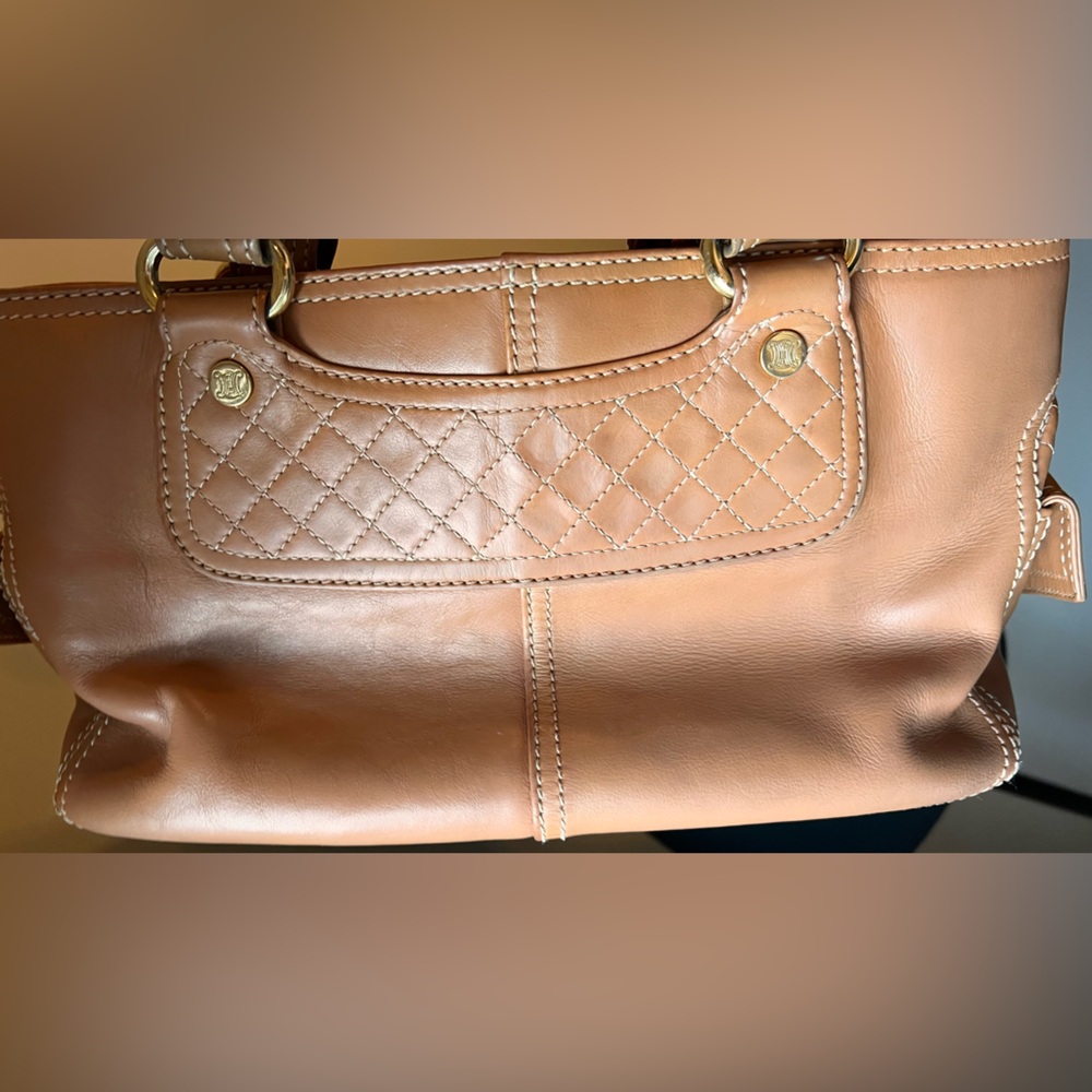 Celine vintage beige/brown Leather Satchel with Gold Details - Picture 7 of 15